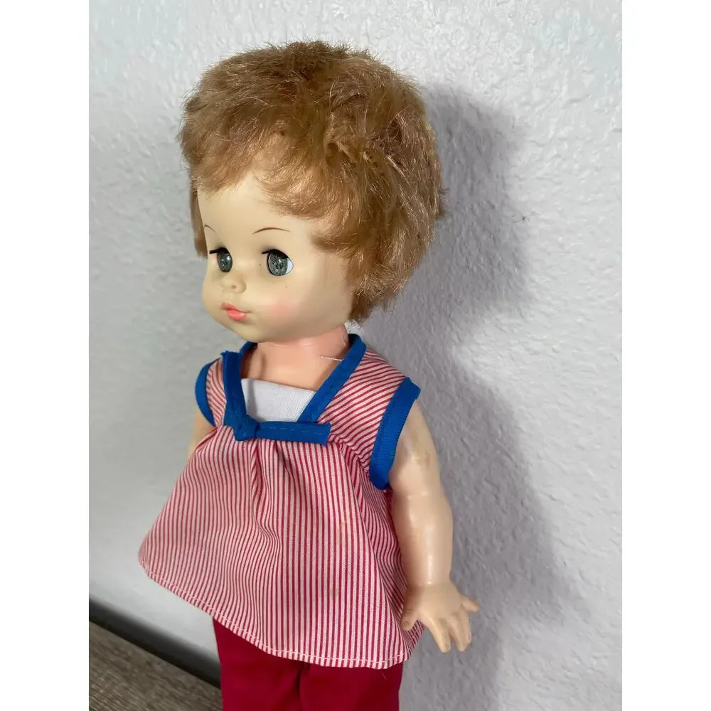 Horsman 1960s Drink Wet Baby Doll 18in Sleep Eyes Red Outfit Vintage Toddler Toy